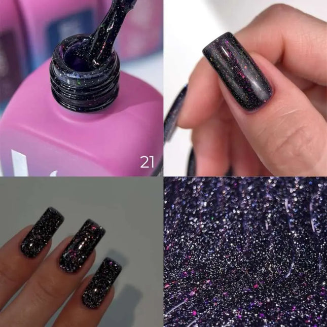 Luna Lurex Grundlack №21 Schwarz-Blau mit holografischer Folie 13ml
