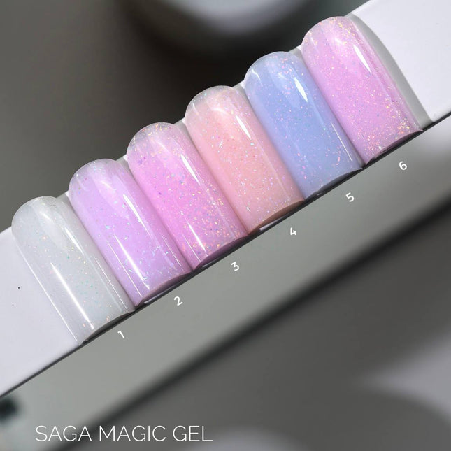Saga Magic Gel №06 Cold pink with holographic foil 15ml