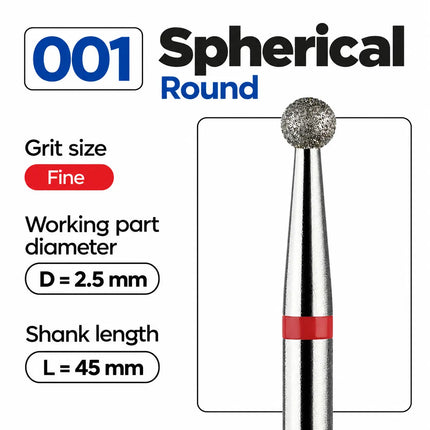 Diamond nail drill bit “Ball” Red 2.5 mm