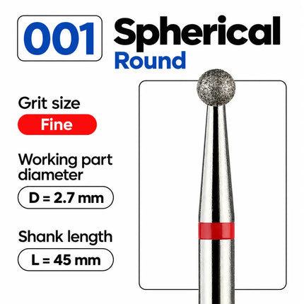Diamond nail drill bit “Ball” 2.7 mm Red