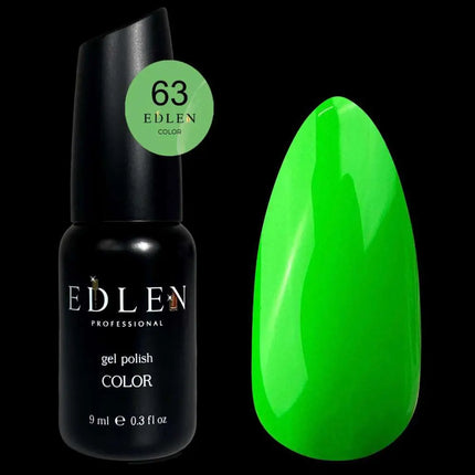 Гель-лак Edlen, цвет №63 «Неоново-зелёный», 9ml