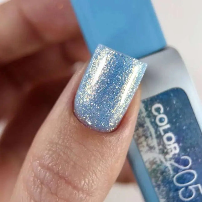Luna Gel Polish №205 Color Light Blue with fine holographic foil 13ml