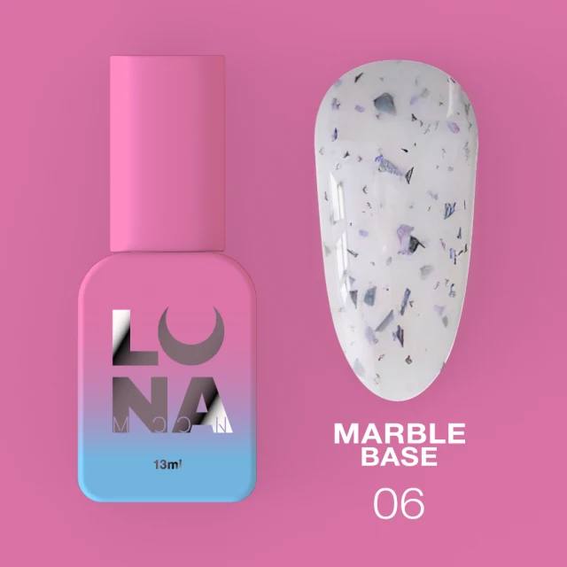 Luna Marble Grundlack №06 Milch mit schwarzer und lila Folie 13ml