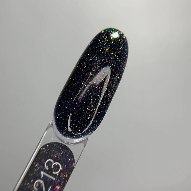 Luna Gel Polish №213 Reflection Black with multicolor sparkles 8ml