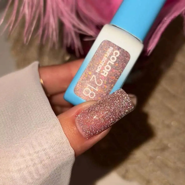 Luna Gel Polish №218 Reflection Beige with multicolor sparkles 8ml