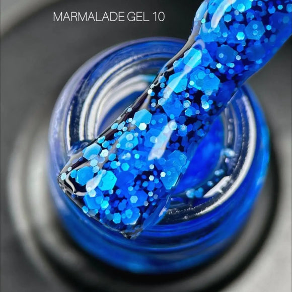 Saga Marmelade Gel-Lack №10 Blau mit weißen Flocken 9ml