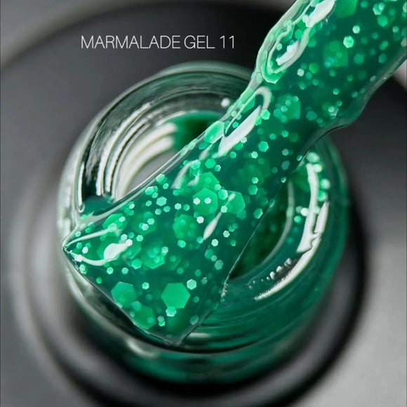 Гель-лак Saga Marmalade №11 зеленый с белыми хлопьями 9 мл