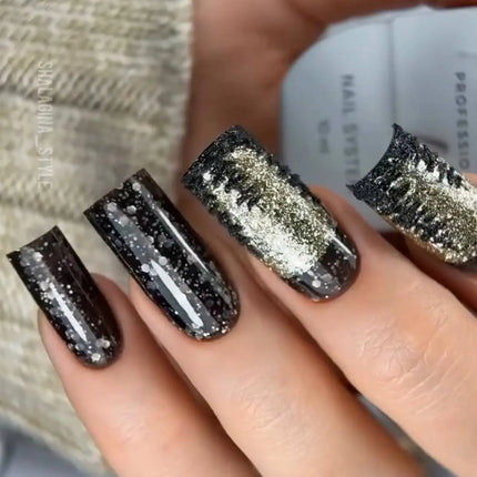 Saga Marmalade gel polish №07 black with white flakes 9ml