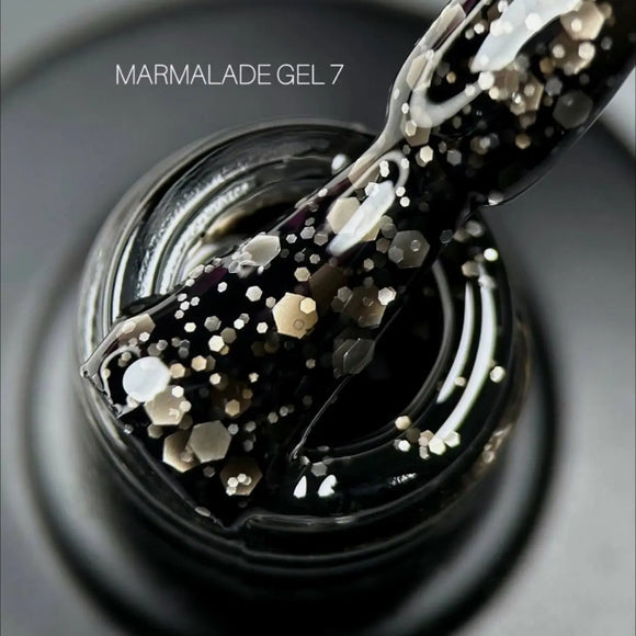 Гель-лак Saga Marmalade №07 черный с белыми хлопьями 9ml