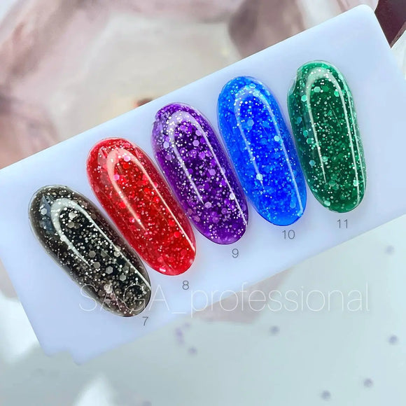 Saga Marmelade Gel-Lack №10 Blau mit weißen Flocken 9ml