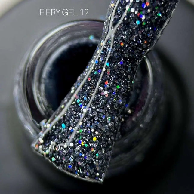 Saga Fiery Gel-Nagellack Nr. 12 Anthrazit mit Holographic-Glitzer 10ml