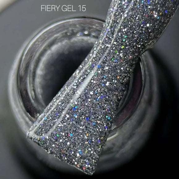 Saga Fiery Gel-Nagellack Nr. 15 Grau mit holografischem Glitzer 10ml