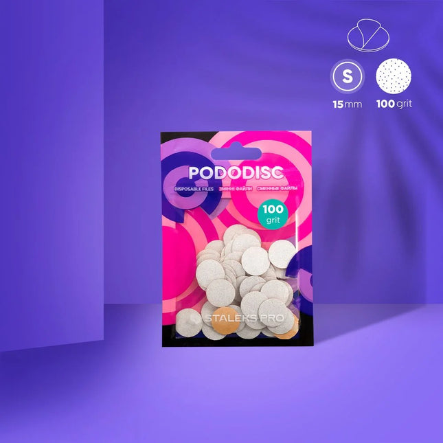 White disposable files with a soft foam layer for pedicure disc Pododisk Staleks Pro S 100 grit (50 pcs) PDFS-15-100w