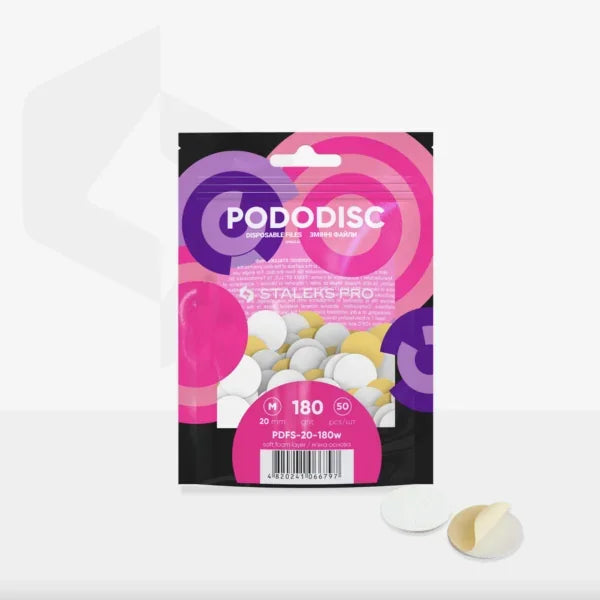 White disposable files with a soft foam layer for pedicure disc Pododisk Staleks Pro M 180 grit (50 pcs) PDFS-20-180w