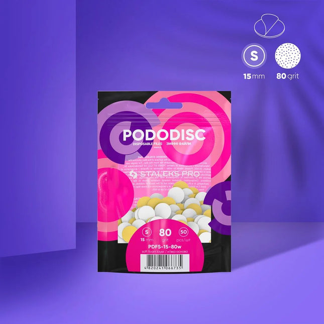 White refill pads on a soft base for pedicure disc Pododisc Staleks Pro S 80 grit (50 pcs) PDFS-15-80w - Disposable