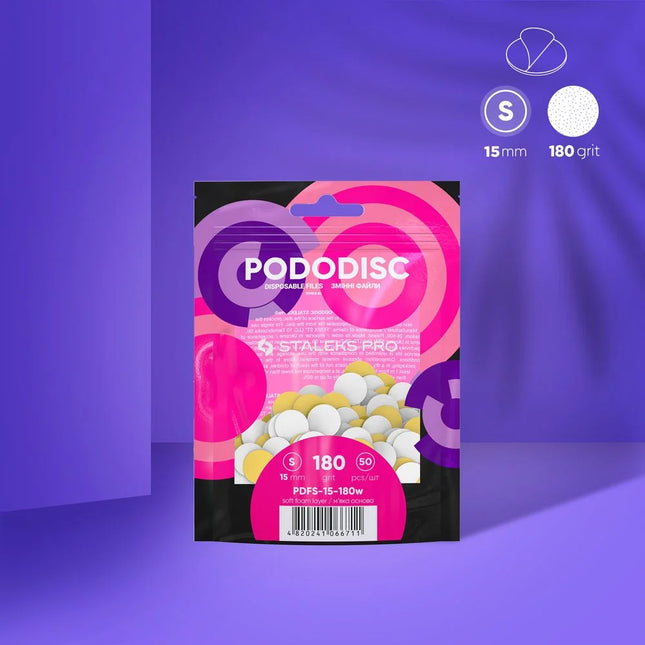 White refill pads on a soft base for pedicure disc Pododisc Staleks Pro S 180 grit (50 pcs) PDFS-15-180w - Disposable