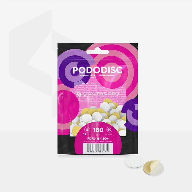 White refill pads on a soft base for pedicure disc Pododisc Staleks Pro S 180 grit (50 pcs) PDFS-15-180w - Disposable